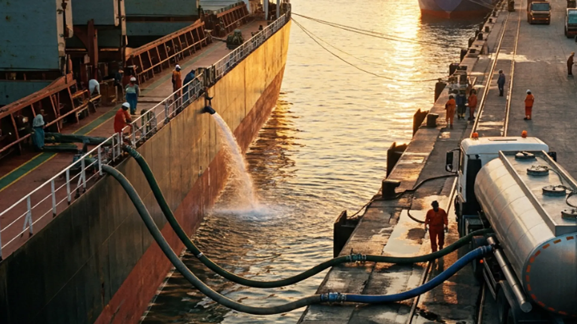 Limanda gemiye su ikmali yapan tanker - Kocaeli liman su tedariği